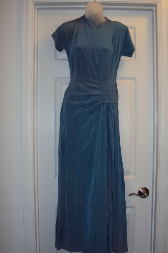 1940s Womens Teal Green Rayon Formal Dress Size S… - image 3