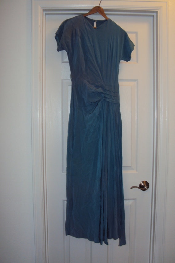 1940s Womens Teal Green Rayon Formal Dress Size S… - image 1