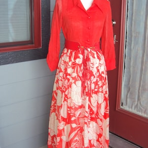 1970s Womens Fall Orange/Beige Semi Sheer Long Sleeve Modest Maxi/Bridal/Costume Dress Size S/ Halloween Maxi Dress/Orange Mother Of Bride