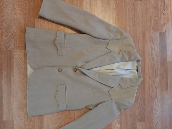 Vintage Mens Camel Tan Wool/Leather Suede Western… - image 7