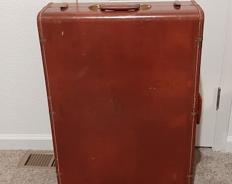 1940s-50s Extra Large Samsonite Chestnut Brown Suitcase Trunk 29" X 21" X 10"/Mid Century Large Samsonite 4939 Cognac Suitcase/Trunk/Luggage