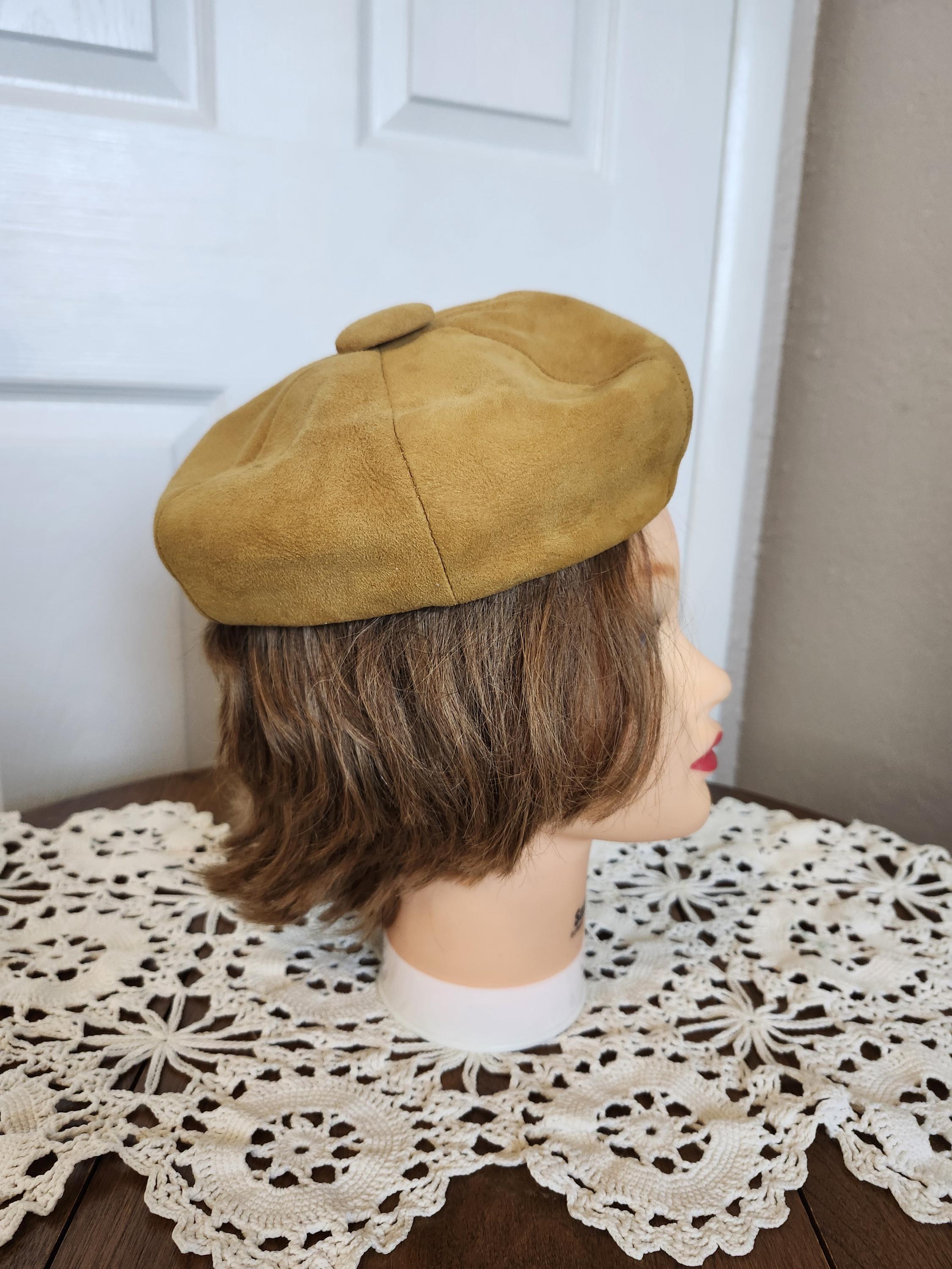 Mid Century Fall Gold Soft Suede Beret/tam/cap/schoolboy Hat  display picture 2
