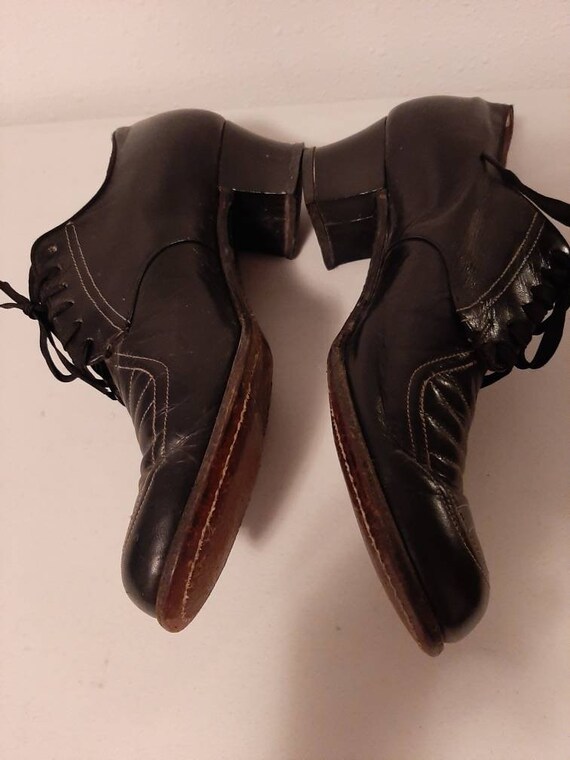1930s-40s Womens Black Leather Oxford Miller Hero… - image 3
