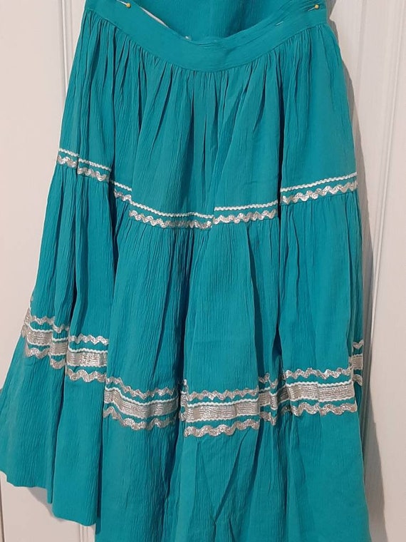 Mid Century Womens 2 Piece Aqua Green Cotton Gauz… - image 3