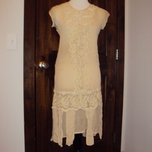 1920s Antique Ivory Sheer/Lace Flapper/Gatsby/Wedding/ Tea/Lawn Dress/ 2 Piece Ivory Sheer Short Dress Size S / Vtg Ivory Lace Dress