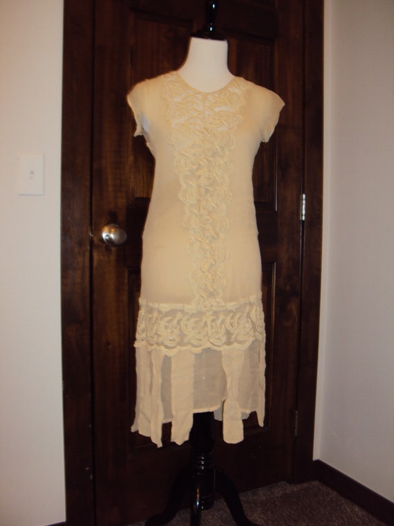1920s Antique Ivory Sheer/Lace Flapper/Gatsby/Wedd