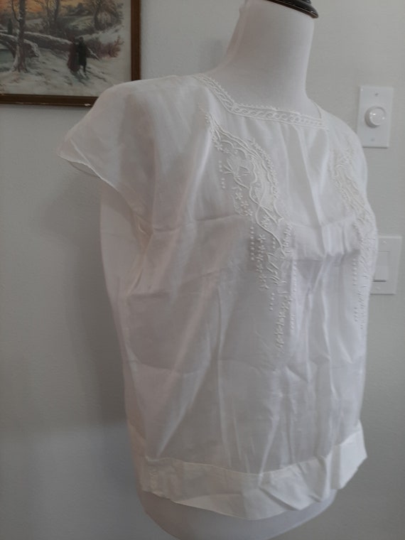 1930s-40s Womens White Sheer Cotton Chemise Size … - image 3