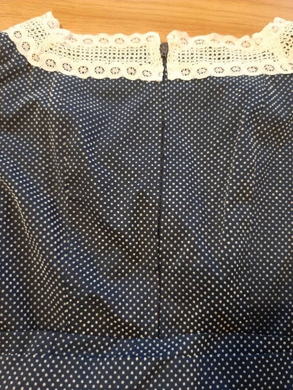 1970s Womens Navy/White Cotton Polyester Dotted S… - image 10