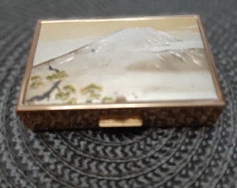 1940s Womens Brass Swan Musical Powder Puff Mt. Fugi Compact /40s Musical Compact/ Mid Century Swan Compacts With Musical Box 3 X 2 X .5