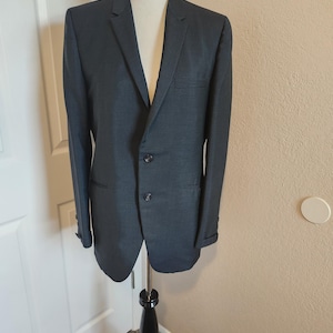 1960er-70er Herren Midnight Blue / Grün 2-Knopf teilweise gefüttert Sweatmantel Größe 38 / Heimkehr / Hochzeit Blazer / Herbst Phoenix Sportjacke / Blazer