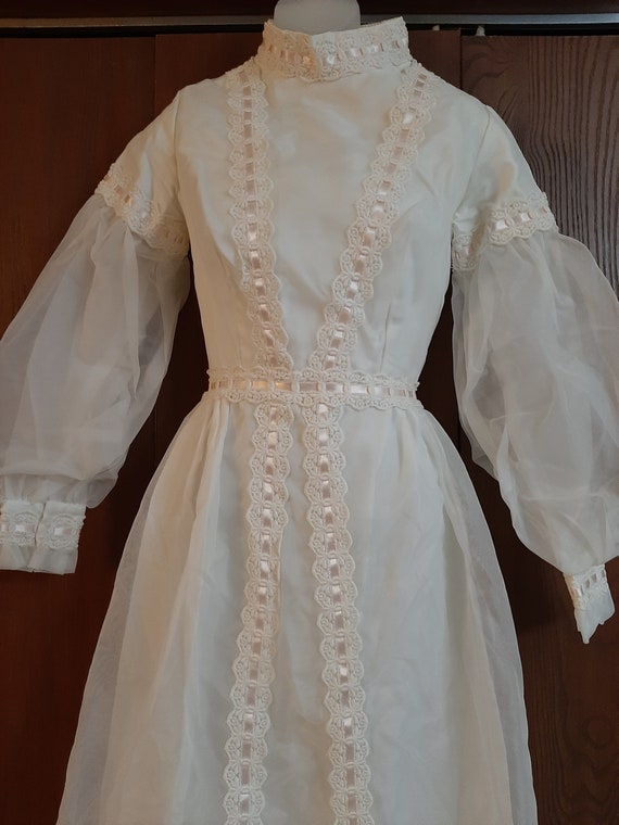 1970s Womens White Gunne Sax Style Organza And Ta… - image 2