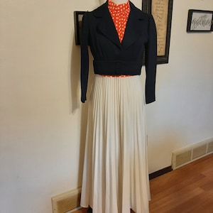 1970s Womens Fall Polyester Knit Maxi Dress/ Jacket Size M Red White Blue Patriotic Maxi Dress/Mother Of Bride 70s Sleeveless Dress/Jacket