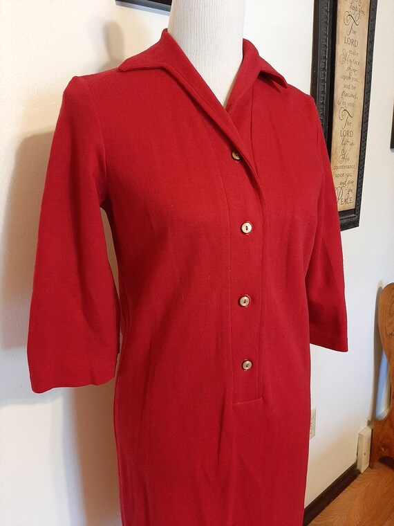 1970s Womens Red Bonded Wool Modest Coat Dress Si… - image 2