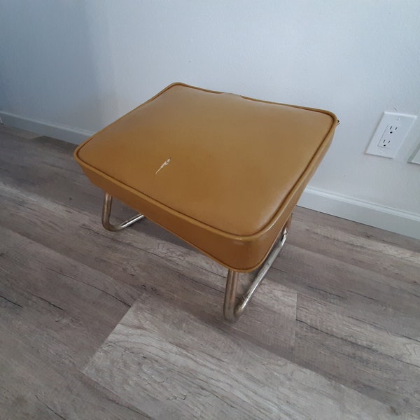 Mid Century Modern Harvest Gold Vinyl Laz-E-Rest Adjustable Foot Stool/Ottoman/Hassock/ 17" X 14" X 11"/60s 70s Gold Ottoman/Hassock/Stool