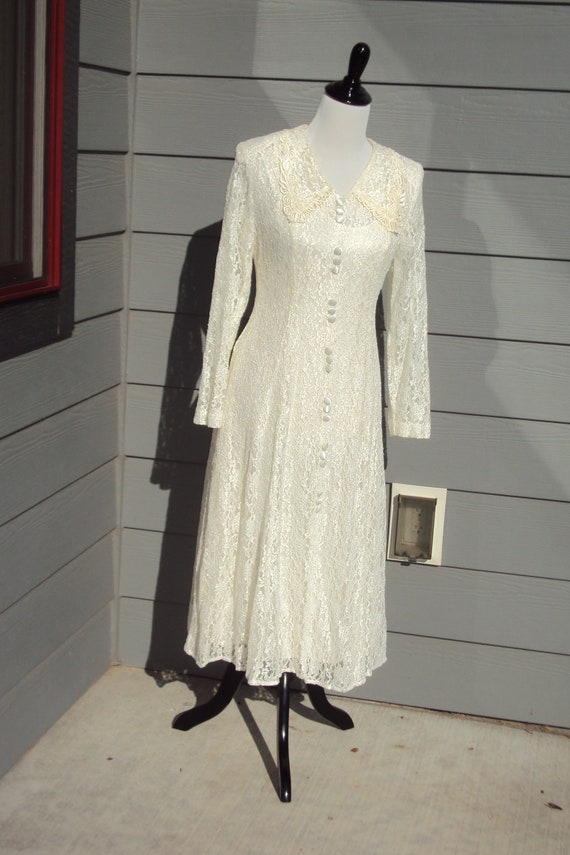1980s 90s Womens Ivory Lace Dawn Joy Fashions Bridal special Occasion party holiday Dress Size 8 Petite 2 Piece Ivory Lace Sheer Dress Etsy