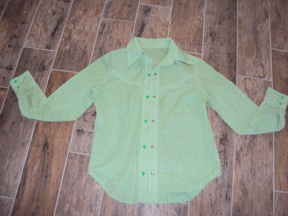 1970s Womens Lime Green/White Gingham Check Weste… - image 7