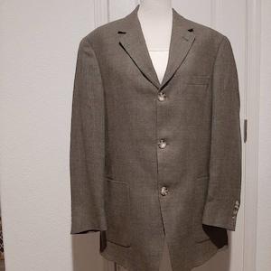 Mid Century Mens Avocado/Sage Green Partially Lined Linen Nigel&#39;s Sport Coat Size 43L/1970s Mens Light Green/Gold Partially Lined Blazer 43L