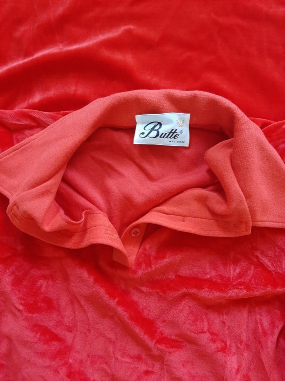 1970s Womens Orange/Red Butte Stretch Velour Long… - image 7