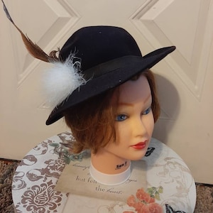 Mid Century Womens Brown Doeskin Wool George W Bollman & Co. Bowler/Fedora With Feathers Hat/ Vtg Brown Womens Fedora Hat/Made In USA Hat