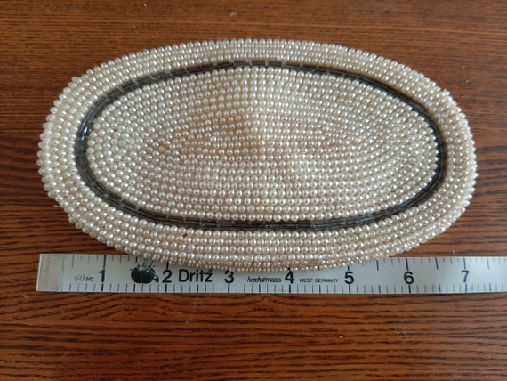 Mid Century Small Oval La Regale Ivory Beaded Clu… - image 3