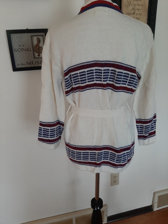 1970s Womens 100% Acrylic Red/White/Blue Belted C… - image 4