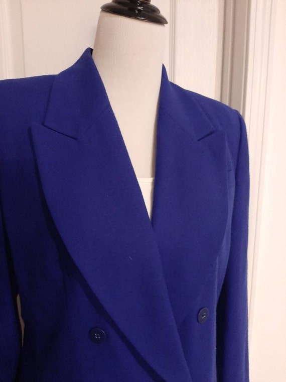 1980s-90s Womens Royal/Midnight Blue Lined Wool C… - image 3