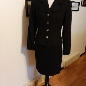 Vintage Womens Kelly Graham 2 Piece High Waist Pencil Skirt Suit Size 6/ Vtg Career Skirt Suits/ 1980s-90s Kelly Graham Black Skirt Suit