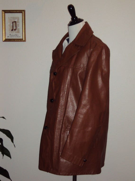 1970s Mens Montgomery Ward Caramel Tan Leather Co… - image 3