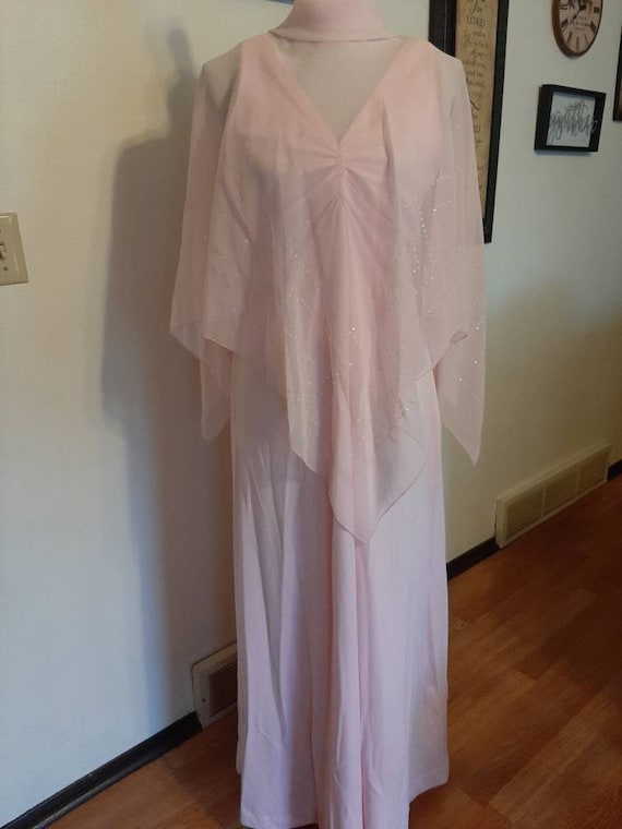 1970s Womens Pink Polyester Knit And Chiffon Shaw… - image 1