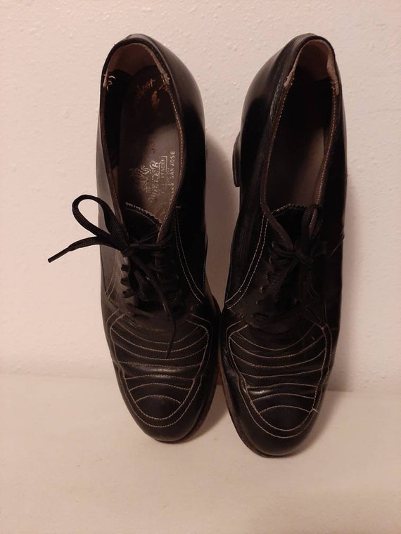 1930s-40s Womens Black Leather Oxford Miller Hero… - image 7