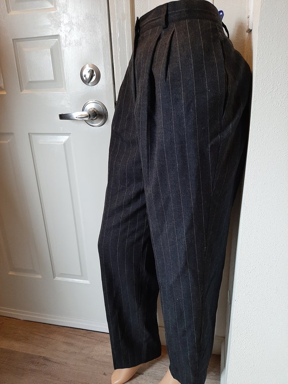 パンツ 90s vintage wool wide stripe slacks 1980s-90s Womens Gray Wool Lined Harve Benard by Benard