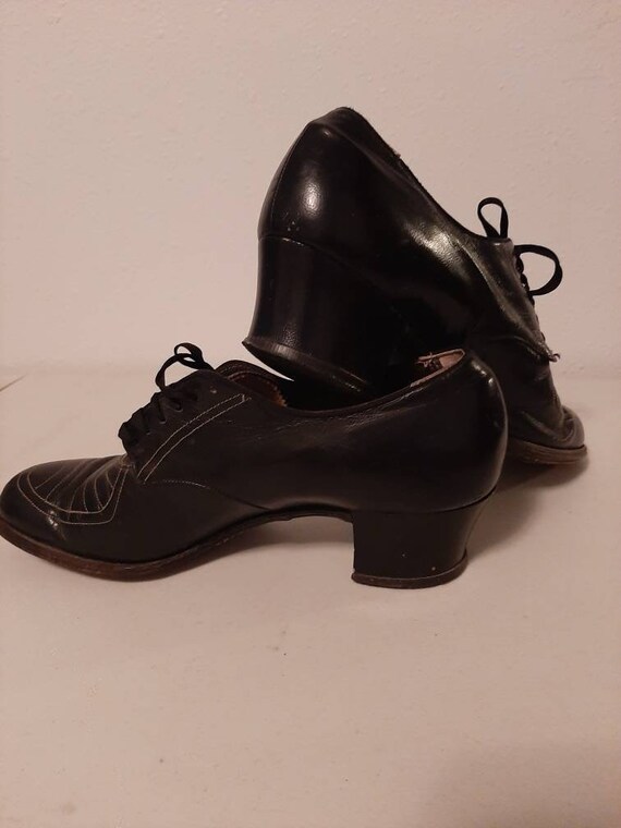 1930s-40s Womens Black Leather Oxford Miller Hero… - image 6