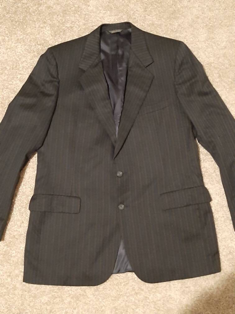 Plus Size Vintage Black Pinstripe Pants Suit, Long Wrap Jacket VFG - Ruby  Lane