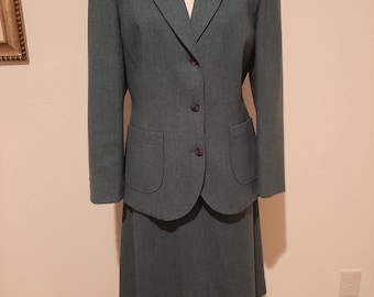 Costume jupe 2 pièces Pendleton bleu aqua pour femme des années 1970 taille L-XL/milieu du siècle pour femme jupe blazer/tenue de bureau taille 14-16