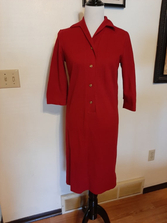 1970s Womens Red Bonded Wool Modest Coat Dress Si… - image 1