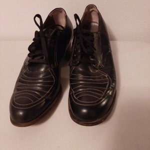 1930s-40s Womens Black Leather Oxford Miller Herords Of San Jose Shoes Size 7 N/ Antique Womens Black Tie Block Heel Shoes Size 7