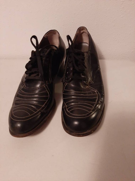 1930s-40s Womens Black Leather Oxford Miller Hero… - image 1