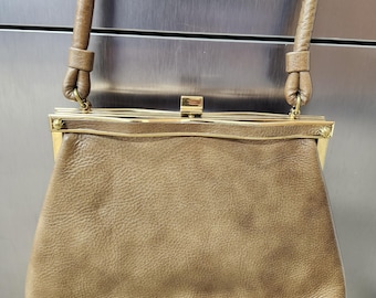 Mid Century Modern Golden Mocha Brown Top Handle Gold Frame Handbag/Purse 8"X 11"X 2"/Jackie O Handbag/ 50s 60s Top Handle Purse/Handbag