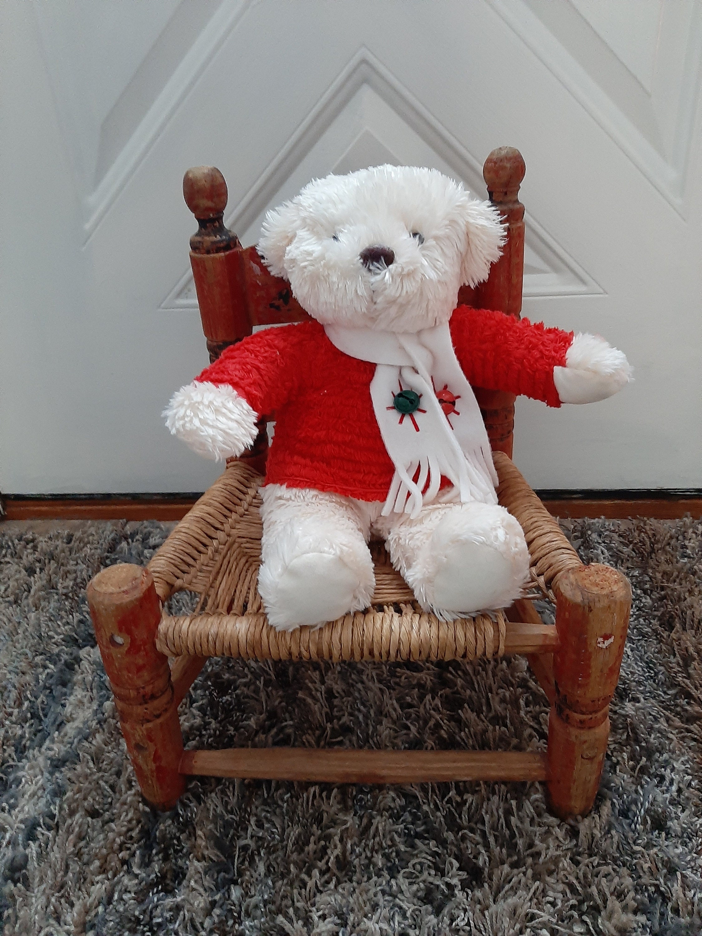 Antique Child's/doll Wooden Painted Cane Seat Chair/ Distressed