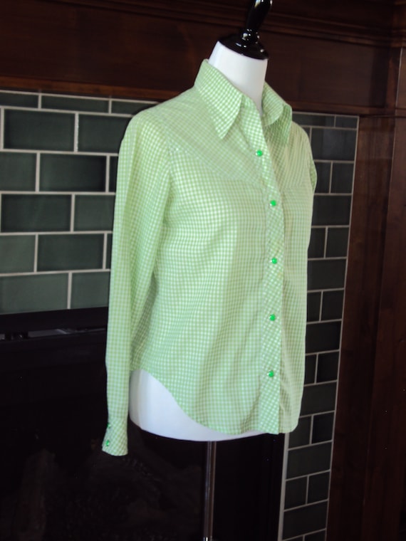 1970s Womens Lime Green/White Gingham Check Weste… - image 2