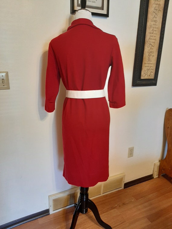 1970s Womens Red Bonded Wool Modest Coat Dress Si… - image 5