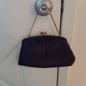 Vintage Womens Maroon/Plum/Brown Leather Ande&#39; Clutch/Handbag 10.5&quot; X 7&quot; X 1.25&quot;/1960s-70s Small Gold Chain Leather Purse By Ande&#39;/Clutch