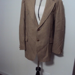 1970s-80s Mens Wool Brown/Tan Herringbone Tweed Pendleton Sports Coat/Blazer Size 42/ Rockabilly Blazers Size 42/ Pendleton Sport Coat 42