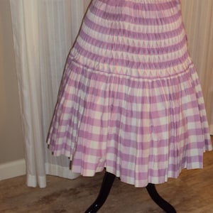 Mid Century Womens Lavender/White Cotton Gingham Check Honeycomb Circle Skirt Size S-M/ Square Dance/Squaw Skirt/ Country Swing Skirt