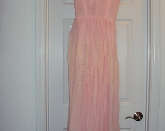 1940s-50s Womens Light Pink Flocked Voile Formal Dress Size S/40s 50s Pin Up /Mid Century Pink Bridesmaid/Party/Prom Dress Size S