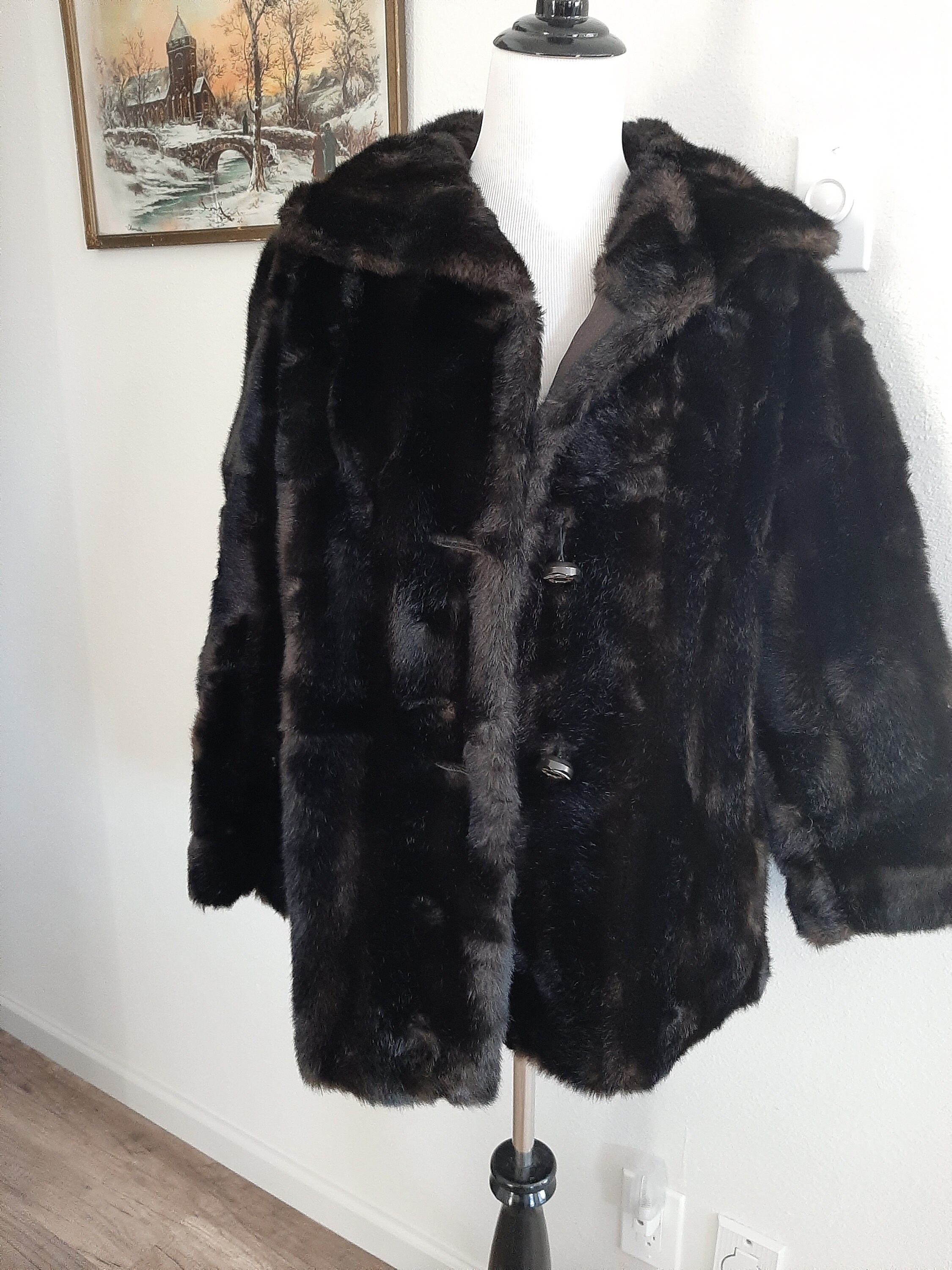 1960s-70s Womens Black Mincara Russel Taylor Faux Fur Short 1960s-70s Womens Black Mincara Russel Taylor Faux Fur Short