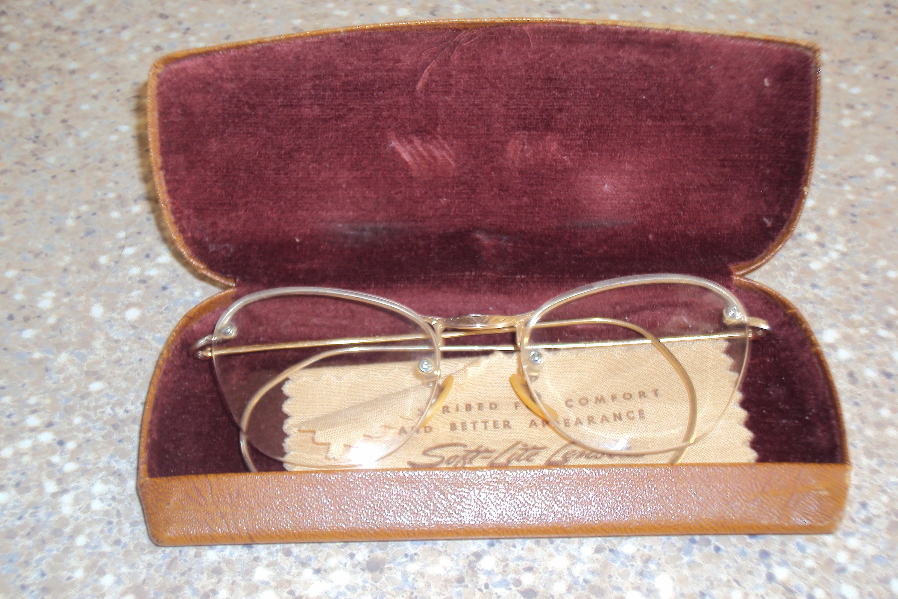 1950s Gold Partially Metal Rim Small Petite Prescription Eyeglasses/ 50s Eyeglass Case/Cloth/Glasses/ Eyeglass Props/Steampunk Eyeglasses