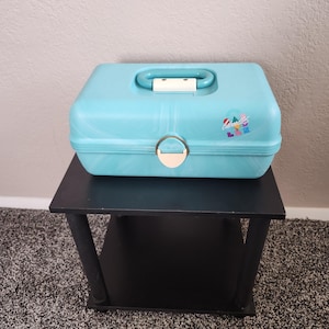 Jaren 80-90 Aqua groene kunststof caboodles voor make-up/ambachten/markeringen/kralen/cabriolet draagtas met vakken/mint caboodles 12 x 7 x 5
