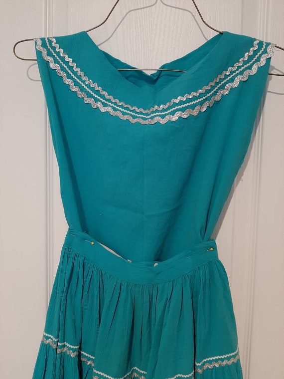 Mid Century Womens 2 Piece Aqua Green Cotton Gauz… - image 2