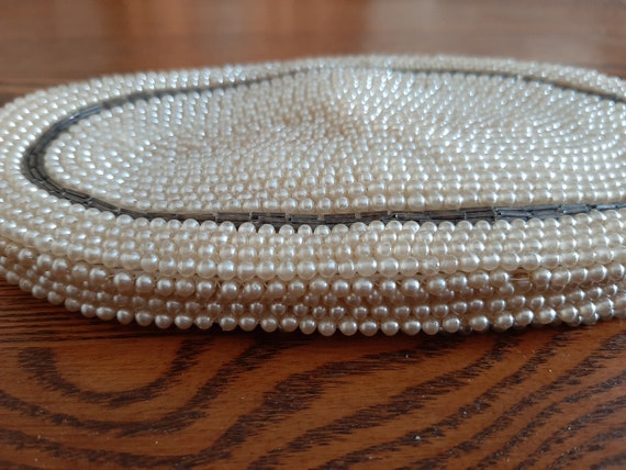 Mid Century Small Oval La Regale Ivory Beaded Clu… - image 9